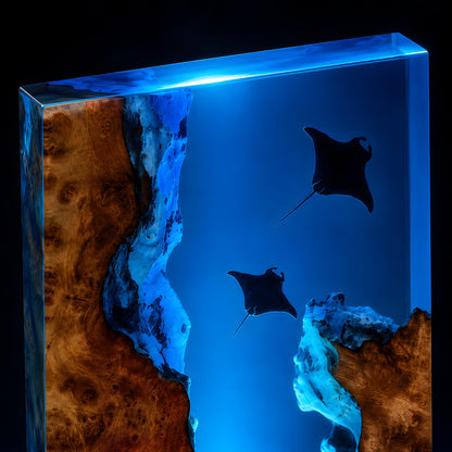 Manta Ray Resin Lamp, Ocean LED Night Light, Diver Epoxy Lamp, Coastal Room Decor