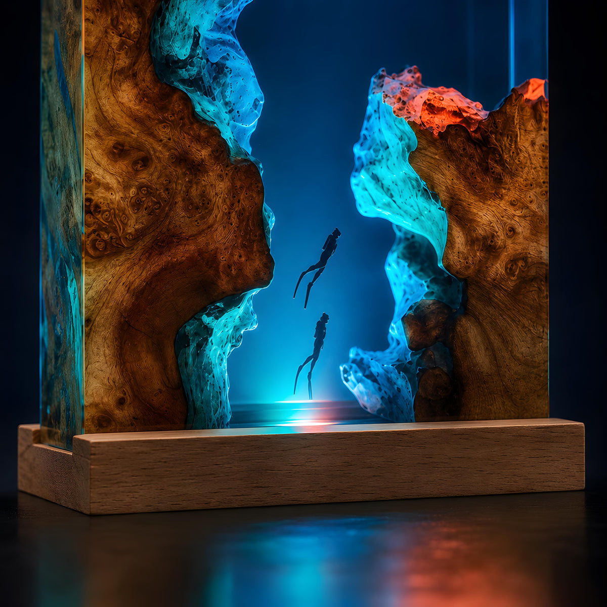 Manta Ray Resin Lamp, Ocean LED Night Light, Diver Epoxy Lamp, Coastal Room Decor