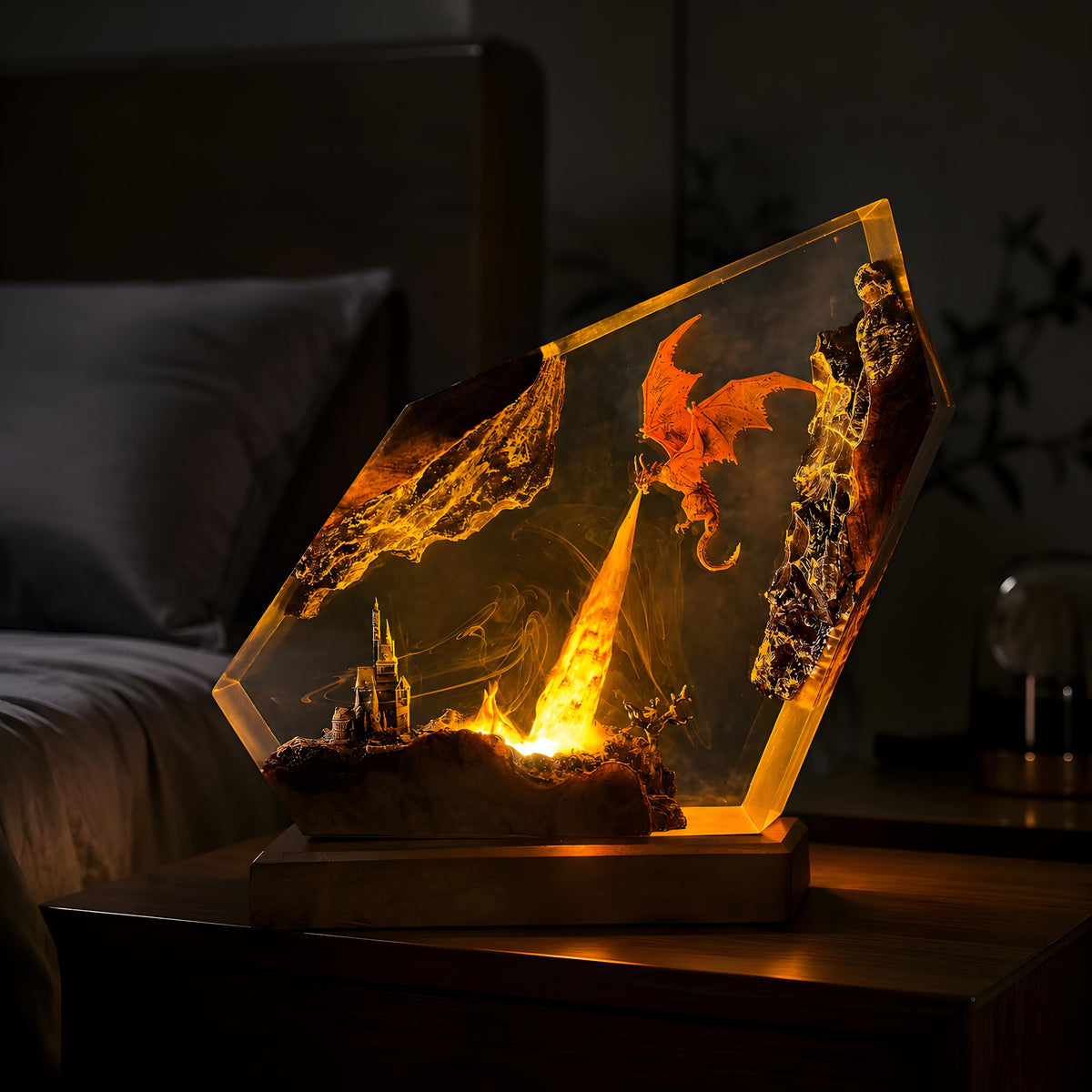 Fire Dragon Resin Lamp, Handmade Fantasy Epoxy Night Light