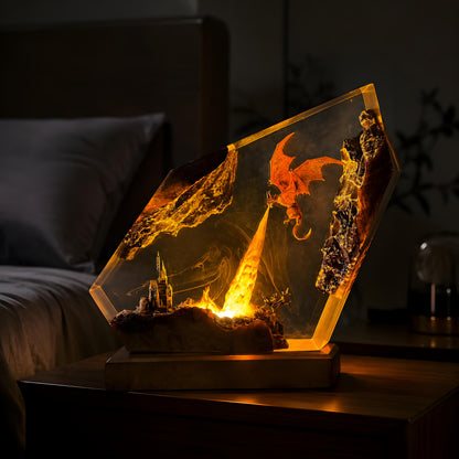 Fire Dragon Resin Lamp, Handmade Fantasy Epoxy Night Light