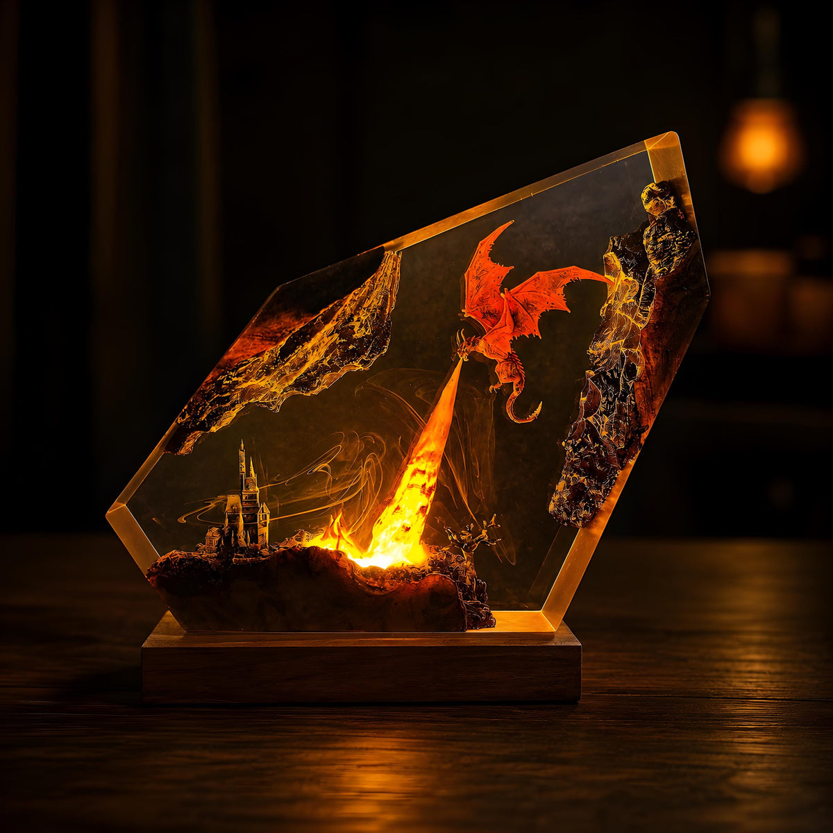Fire Dragon Resin Lamp, Handmade Fantasy Epoxy Night Light