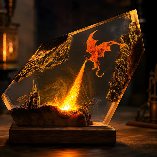 Fire Dragon Resin Lamp, Handmade Fantasy Epoxy Night Light