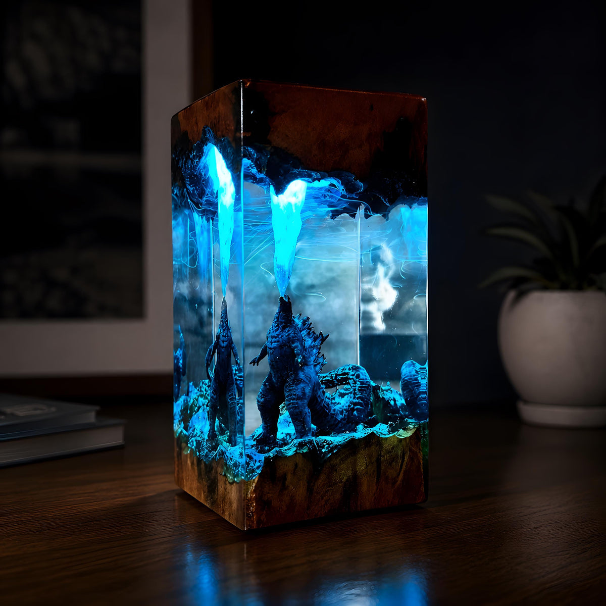 3D Godzilla Resin Lamp– Handmade Wooden Resin Movie Monster LED Home Decor