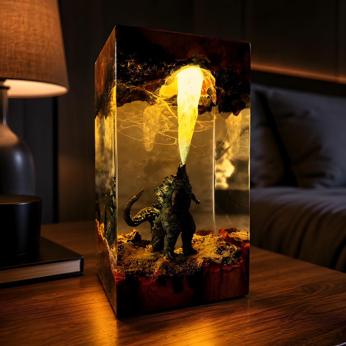 3D Godzilla Resin Lamp– Handmade Wooden Resin Movie Monster LED Home Decor