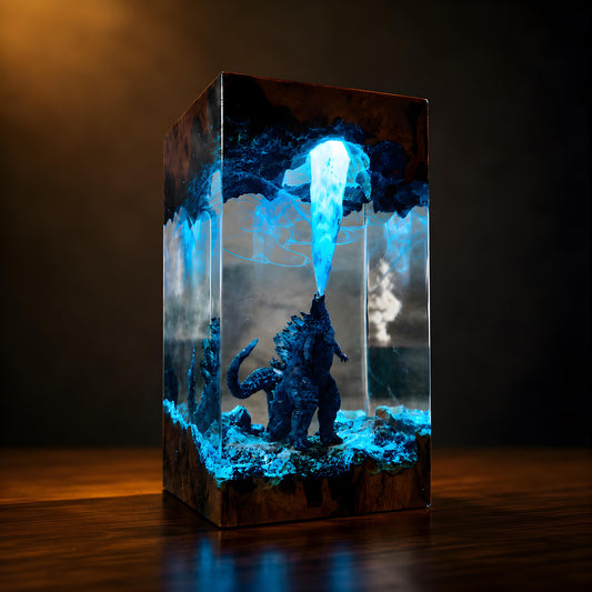 3D Godzilla Resin Lamp– Handmade Wooden Resin Movie Monster LED Home Decor