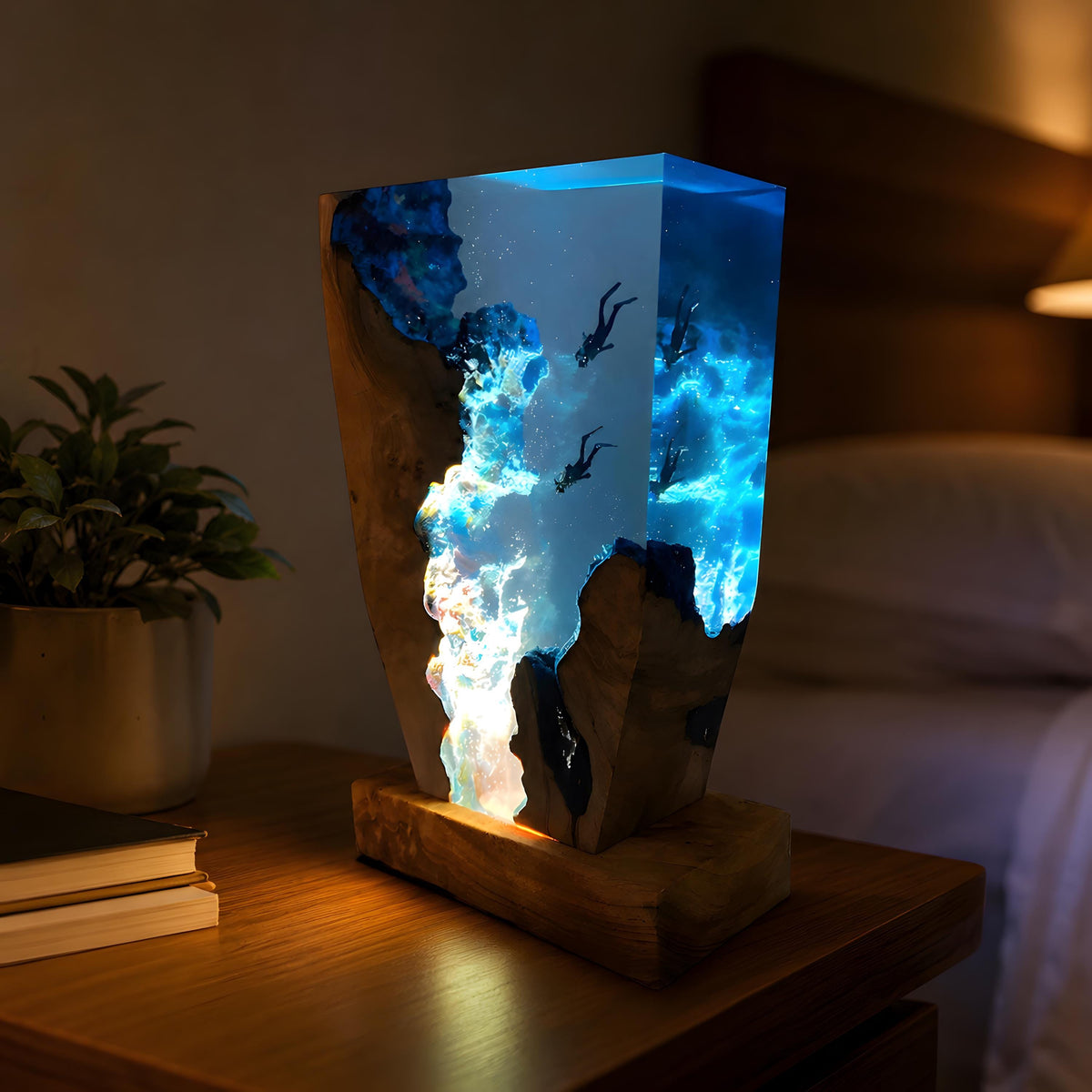 Scuba Diver Night Light: Handmade Ocean Resin Lamp