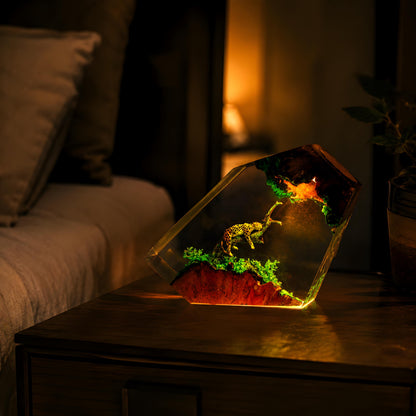 Jaguar Resin Lamp, Wildlife LED Night Light, Jungle Animal Epoxy Desk Decor