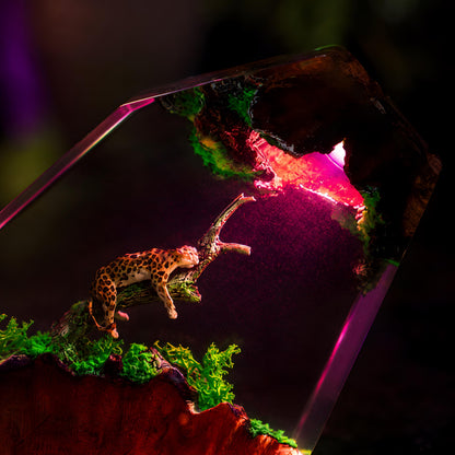 Jaguar Resin Lamp, Wildlife LED Night Light, Jungle Animal Epoxy Desk Decor