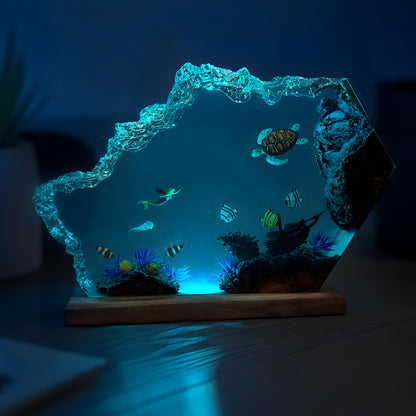 Mermaid Resin Night Light, Sea Turtle Ocean Lamp, Tropical Fish Epoxy Desk Decor