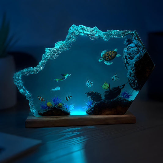Mermaid Resin Night Light, Sea Turtle Ocean Lamp, Tropical Fish Epoxy Desk Decor