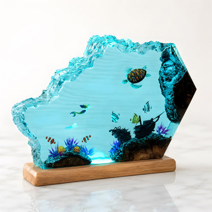 Mermaid Resin Night Light, Sea Turtle Ocean Lamp, Tropical Fish Epoxy Desk Decor
