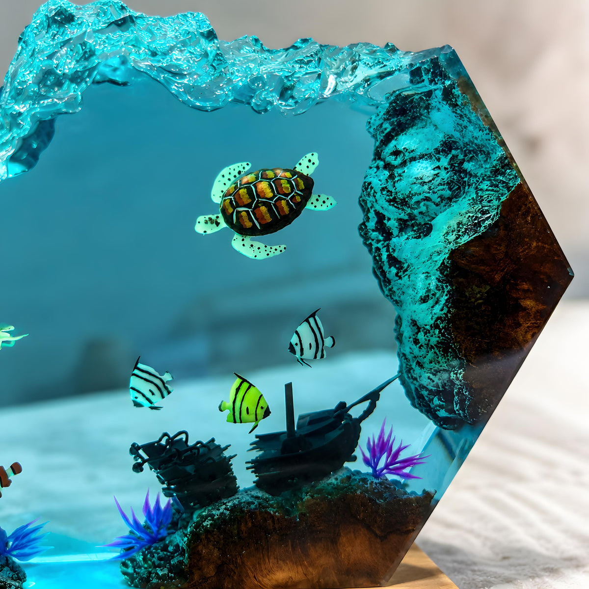 Mermaid Resin Night Light, Sea Turtle Ocean Lamp, Tropical Fish Epoxy Desk Decor