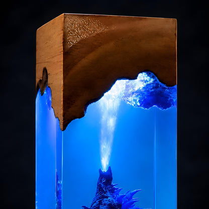 Godzilla Resin Night Light – Handmade Wooden Resin Movie Monster LED Decor