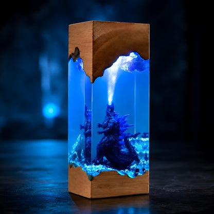 Godzilla Resin Night Light – Handmade Wooden Resin Movie Monster LED Decor