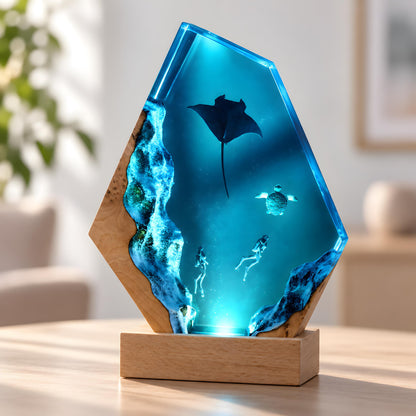 Ocean Resin Lamp, Manta Ray Night Light, Diver & Sea Turtle Underwater Decor