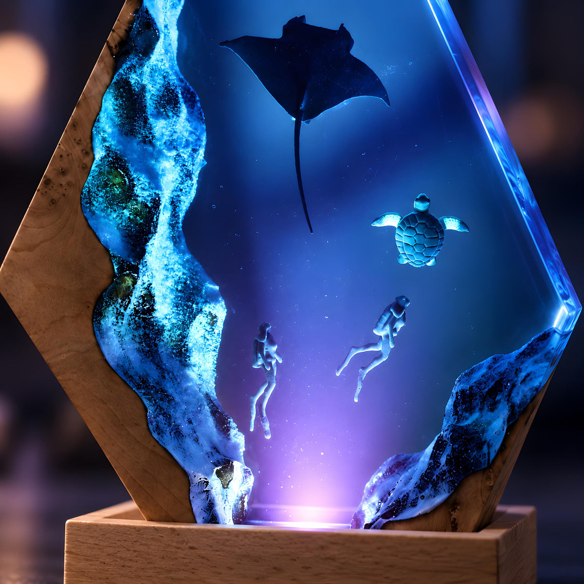 Ocean Resin Lamp, Manta Ray Night Light, Diver & Sea Turtle Underwater Decor