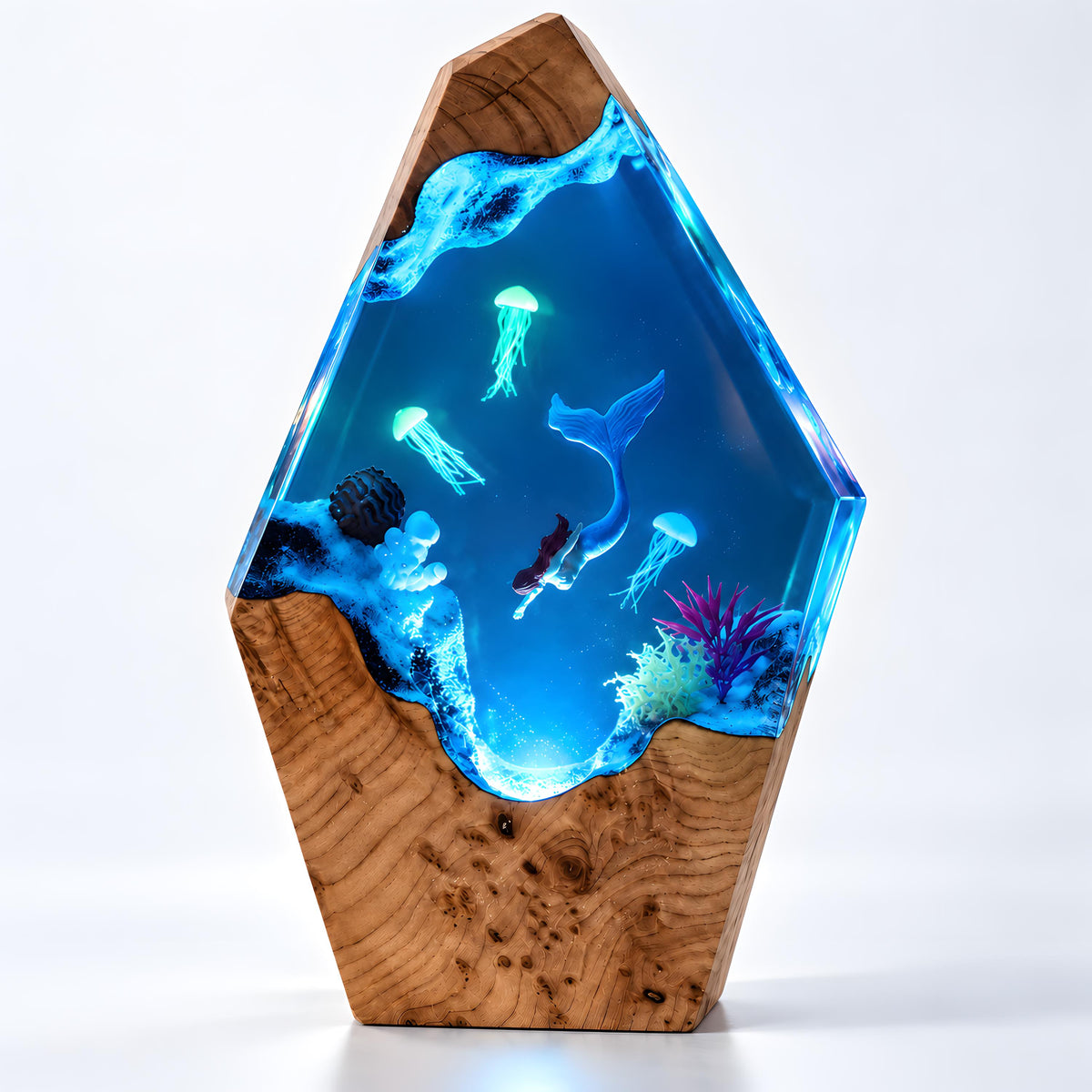 Ocean Resin Lamp, Mermaid LED Night Light, Jellyfish Sea Life Decor, Coastal Gift