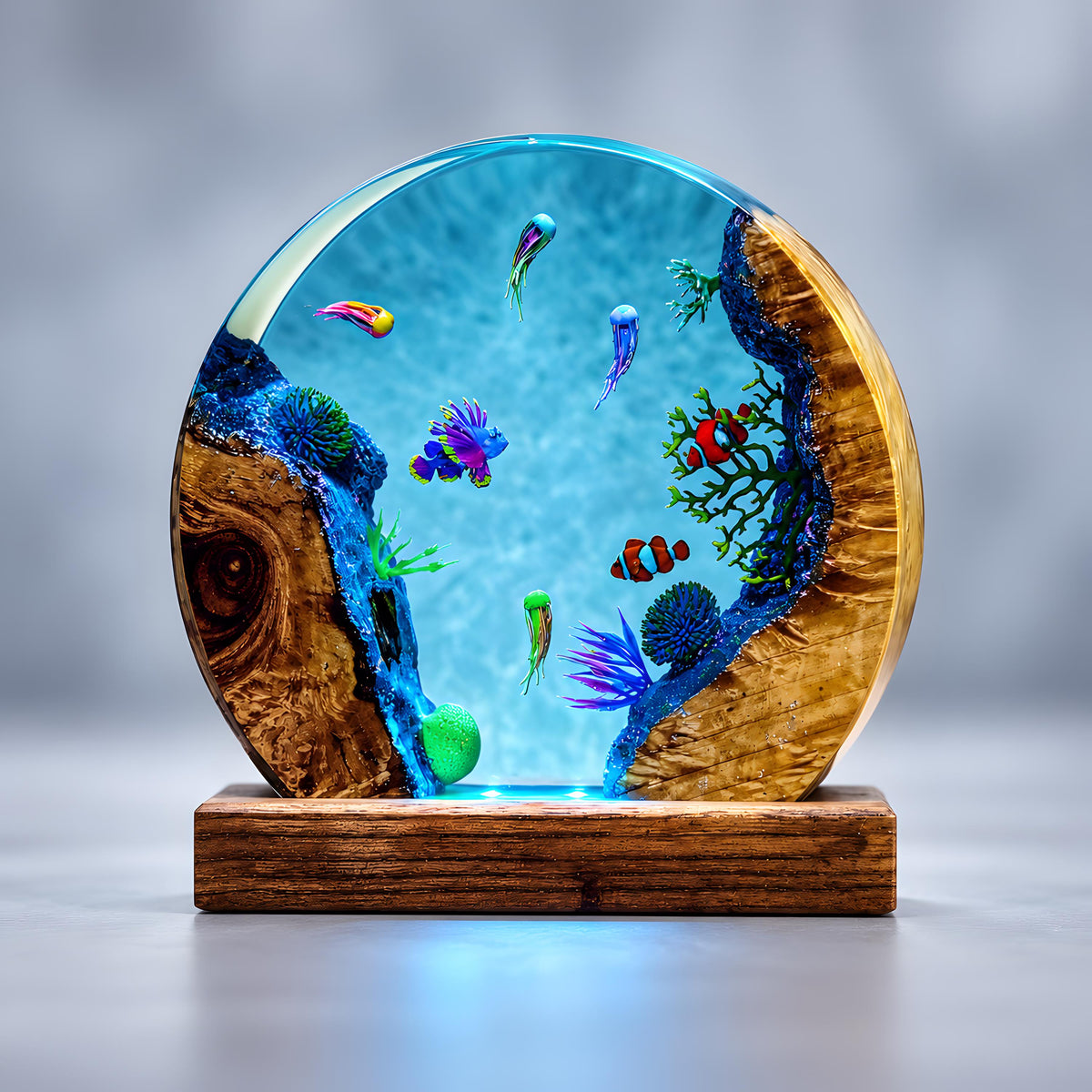 Ocean Resin Lamp, Tropical Fish LED Night Light, Coral Reef Marine Decor, Coastal Lamp