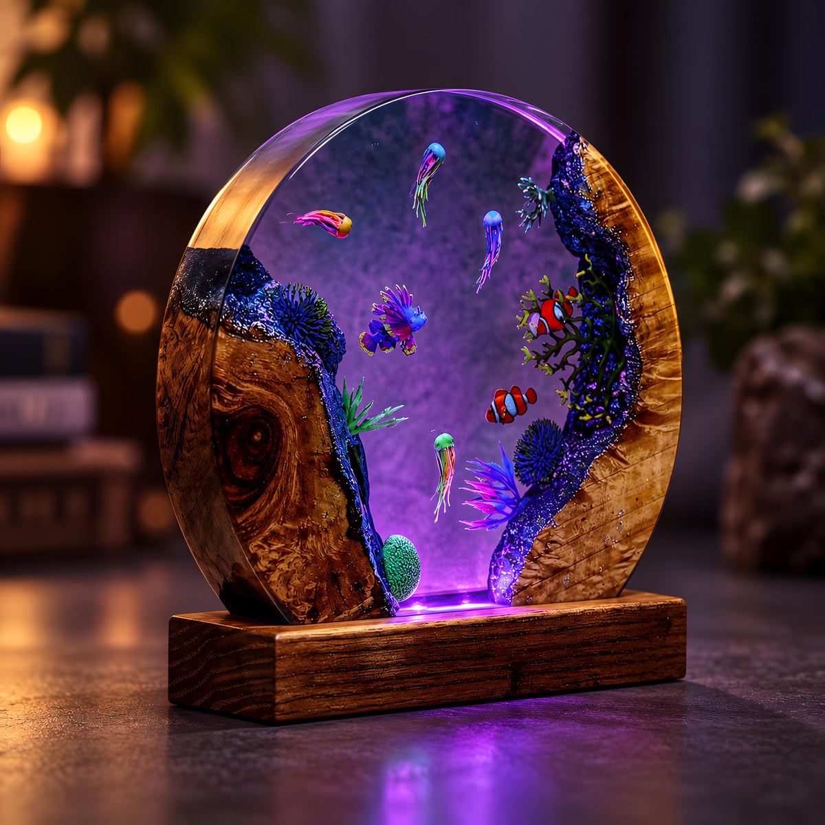 Ocean Resin Lamp, Tropical Fish LED Night Light, Coral Reef Marine Decor, Coastal Lamp