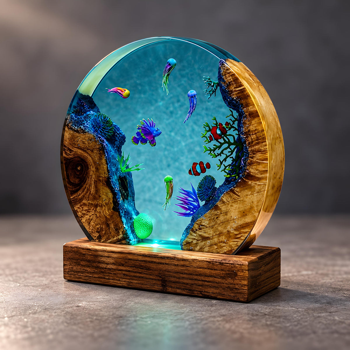 Ocean Resin Lamp, Tropical Fish LED Night Light, Coral Reef Marine Decor, Coastal Lamp