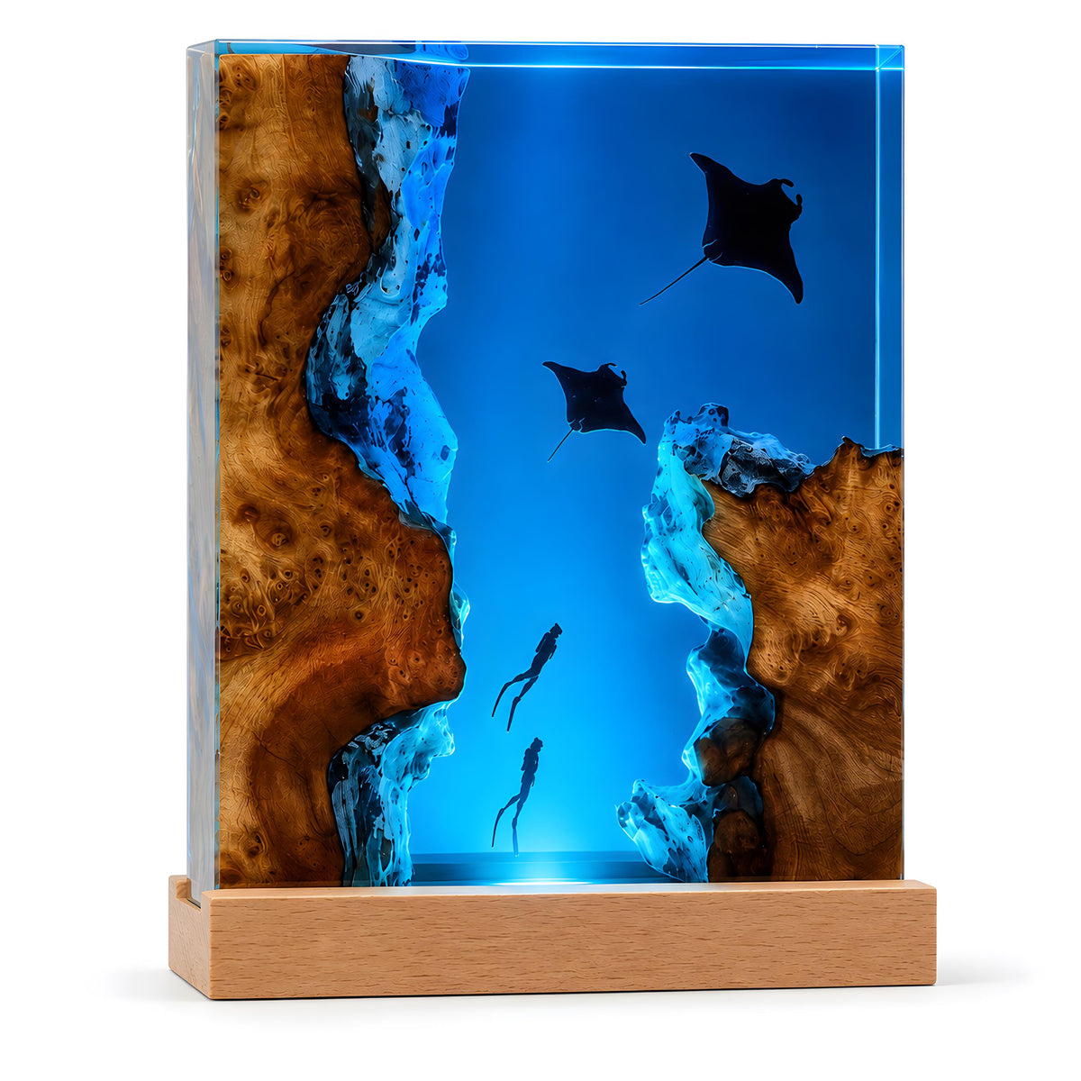 Manta Ray Resin Lamp, Ocean LED Night Light, Diver Epoxy Lamp, Coastal Room Decor