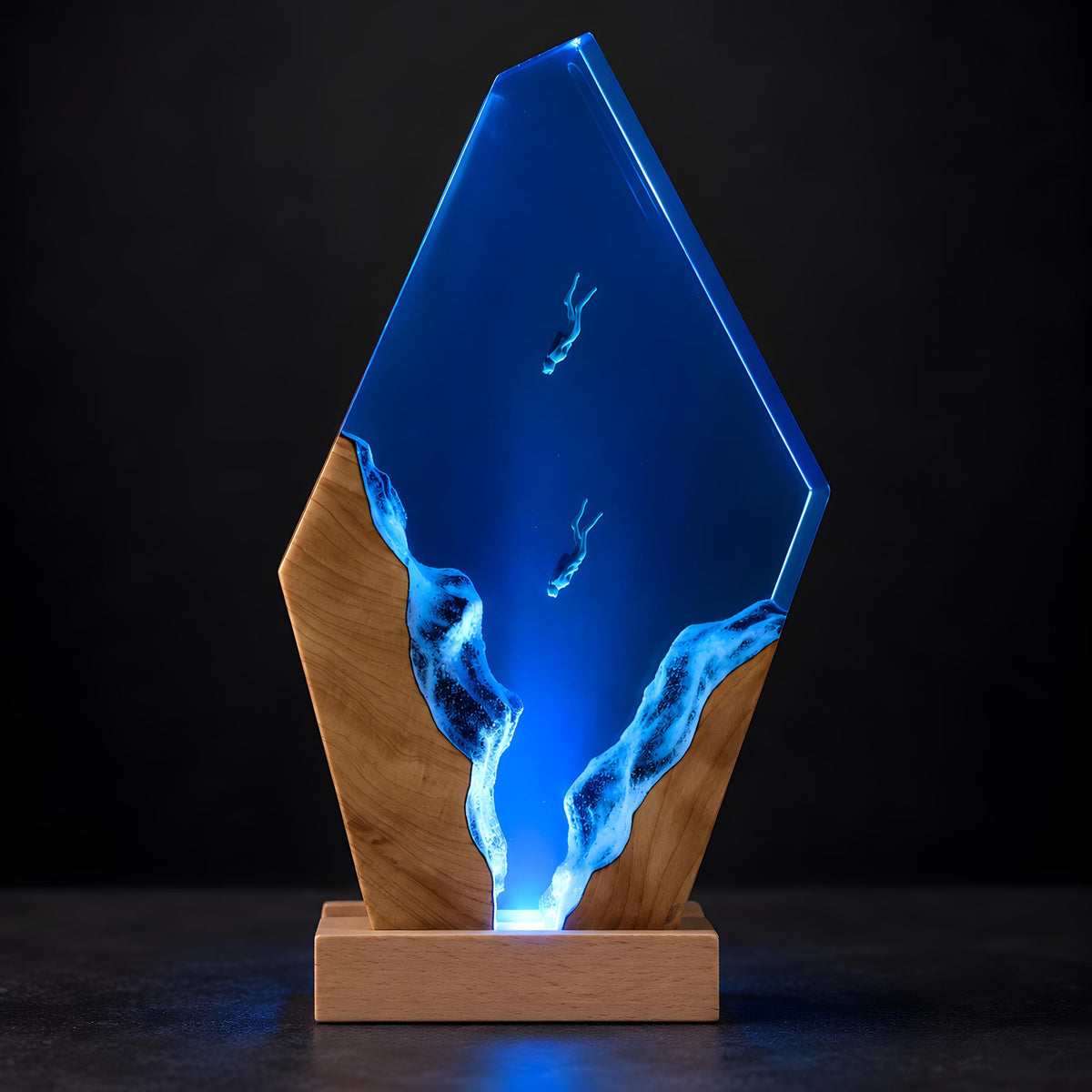 Ocean Resin Lamp, Scuba Diver LED Night Light, Underwater Coastal Decor, Epoxy Desk Lamp