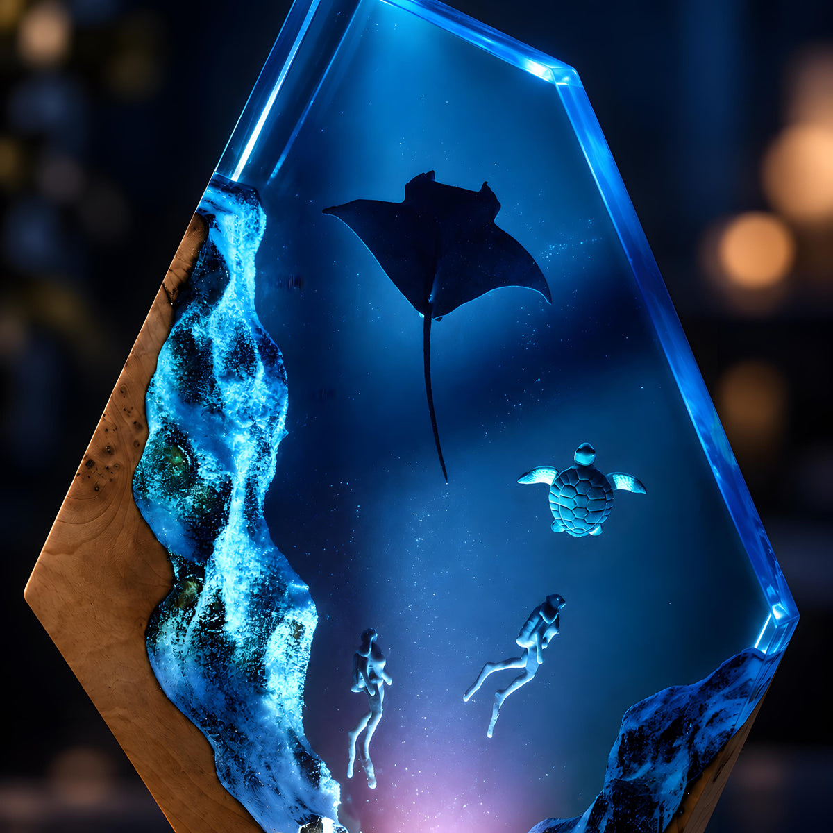 Ocean Resin Lamp, Manta Ray Night Light, Diver & Sea Turtle Underwater Decor