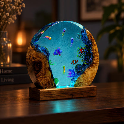 Ocean Resin Lamp, Tropical Fish LED Night Light, Coral Reef Marine Decor, Coastal Lamp