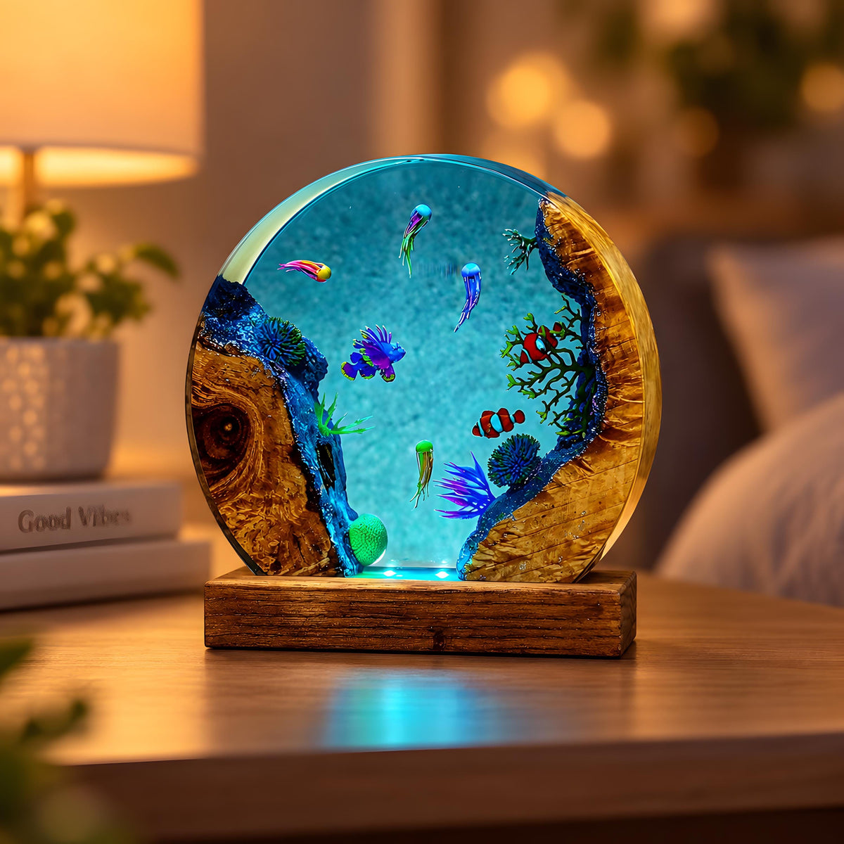 Ocean Resin Lamp, Tropical Fish LED Night Light, Coral Reef Marine Decor, Coastal Lamp