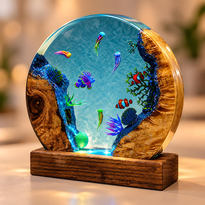 Ocean Resin Lamp, Tropical Fish LED Night Light, Coral Reef Marine Decor, Coastal Lamp