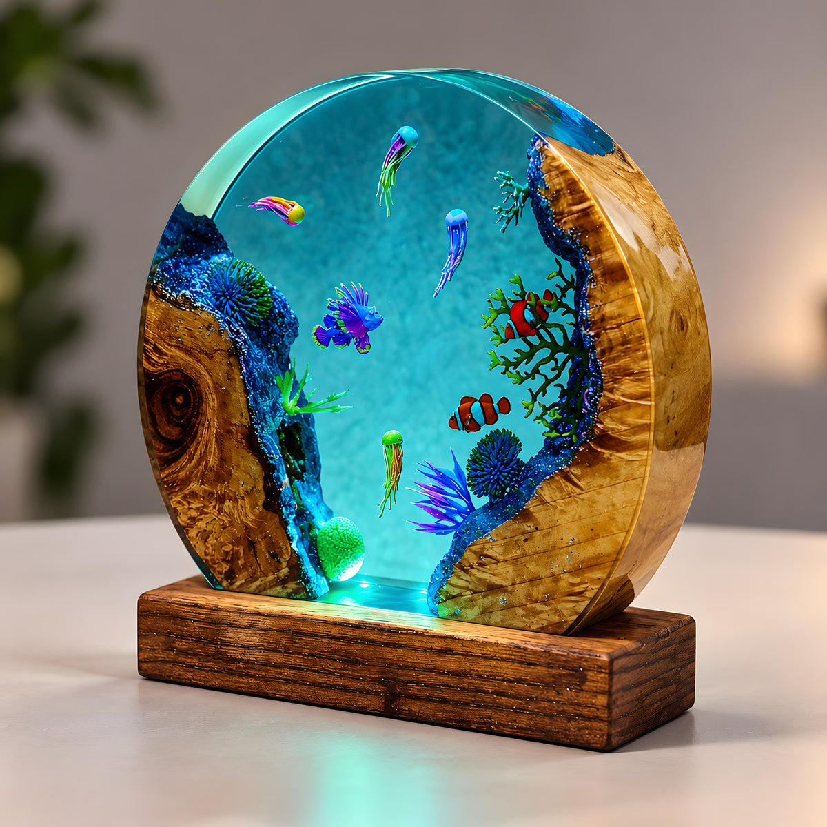 Ocean Resin Lamp, Tropical Fish LED Night Light, Coral Reef Marine Decor, Coastal Lamp