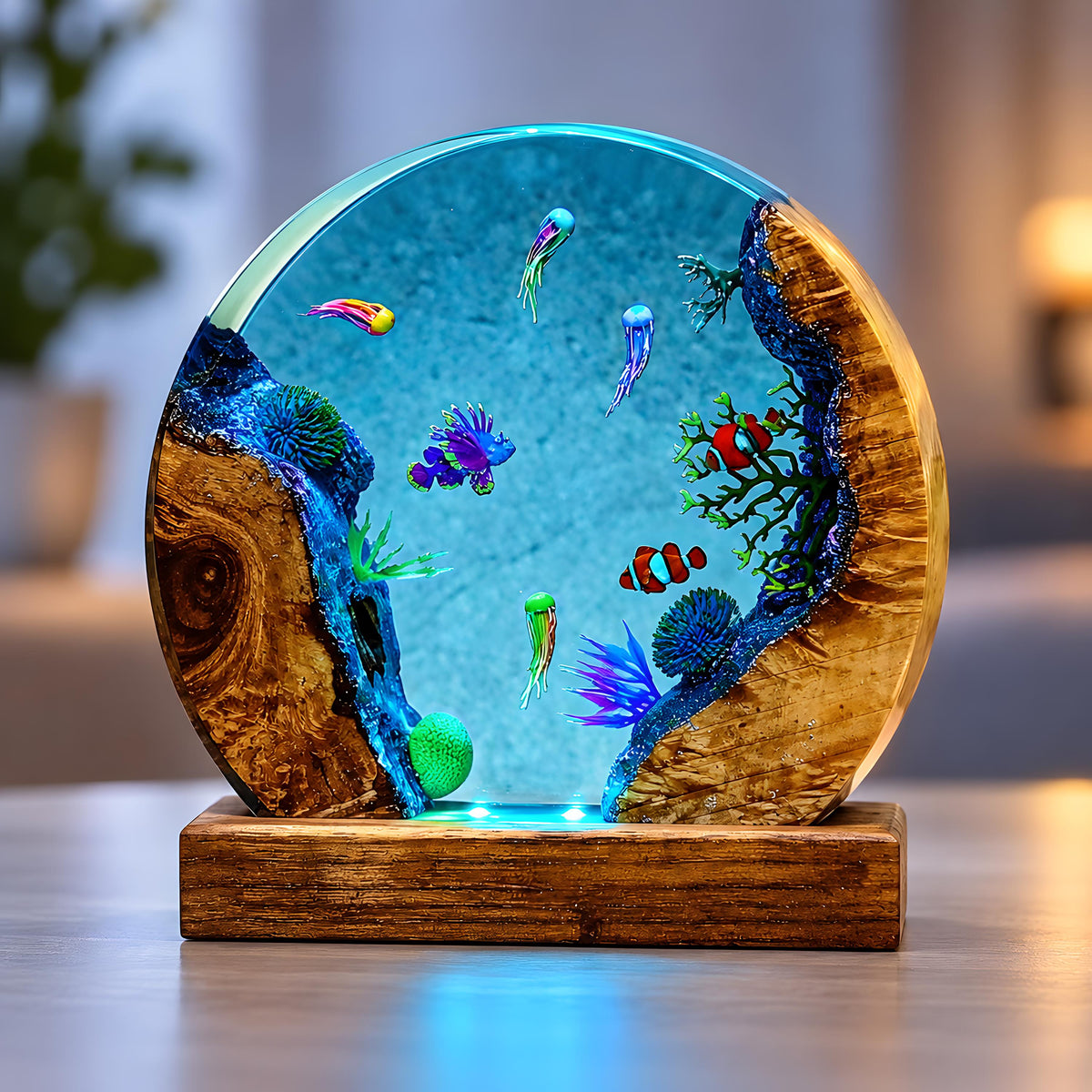 Ocean Resin Lamp, Tropical Fish LED Night Light, Coral Reef Marine Decor, Coastal Lamp