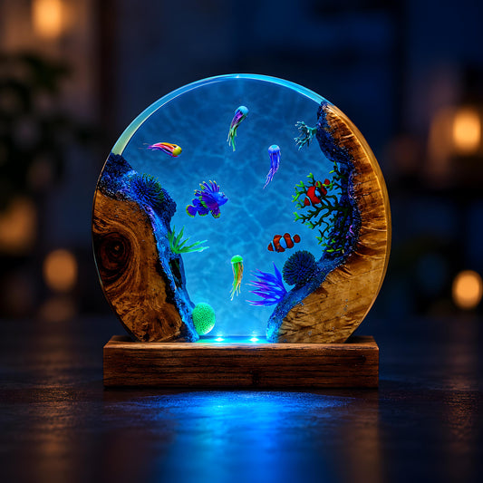 Ocean Resin Lamp, Tropical Fish LED Night Light, Coral Reef Marine Decor, Coastal Lamp