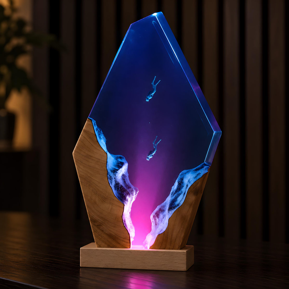 Ocean Resin Lamp, Scuba Diver LED Night Light, Underwater Coastal Decor, Epoxy Desk Lamp